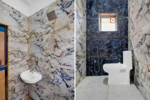 two pictures of a bathroom with a toilet and a sink at Townhouse Loknath Temple Road Puri Formerly Rashmi Villa in Puri