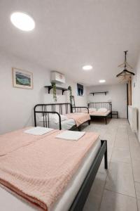 a room with three beds in a room at Apartma Licko in Domžale