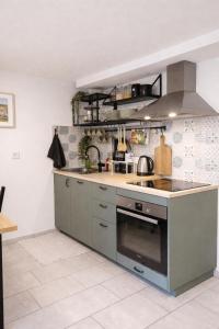 a kitchen with a sink and a stove at Apartma Licko in Domžale