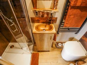 a small bathroom with a sink and a toilet at Twit Twoo Shepherds Hut in Louth +19 photos