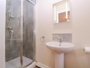 a bathroom with a sink and a shower at Country Cottage in Brecon