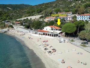 an aerial view of a beach with people laying on the sand at Cavoli Beach - ArgonautiVacanze in Marina di Campo