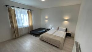 a bedroom with a large bed and a window at Chill House in Deva