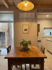 a dining room table with a potted plant on it at Casa Melox in Lezzeno