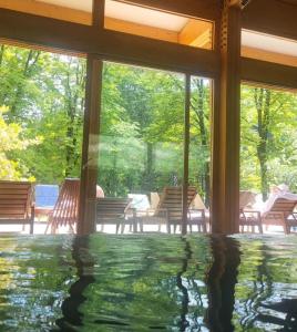 a pool of water in the middle of a house at Vila Dragica in Bogutovac