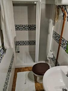 a bathroom with a shower and a toilet and a sink at Río da Cruz in Cariño +72 photos
