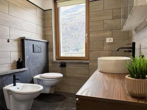 a bathroom with a toilet and a sink at Alla Rupe 8 - bilocale con vista sulle Alpi in Grosotto