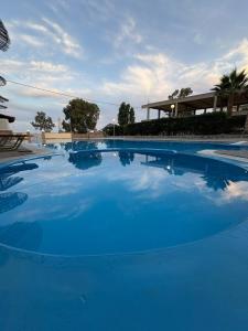 a large swimming pool with blue water at Zakros Beach hotel in Tolo