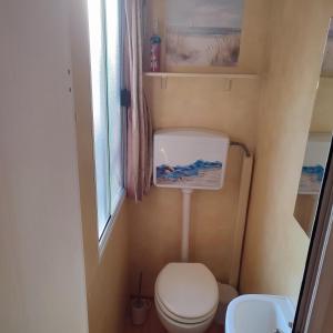 a small bathroom with a toilet and a window at GoldenSand mobilehome in Lido di Dante