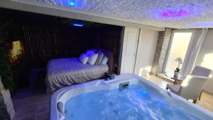 a bath tub in a room with a bed at Love room le bain in Le Val +12 photos