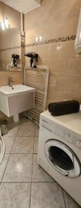a bathroom with a washing machine and a sink at Studio Cozy Paris & Disneyland in Bry-sur-Marne +10 photos