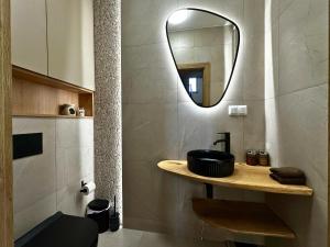 a bathroom with a sink and a mirror at FORESTA in Redliny +54 photos