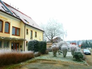 a garden in front of a house with plants at Apartmány Sedmikráska in Tehovec