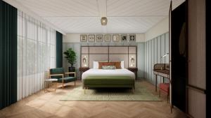 a rendering of a bedroom with a bed and a desk at Parade Hotel Bath in Bath