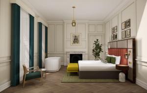 a rendering of a bedroom with a bed and a fireplace at Parade Hotel Bath in Bath