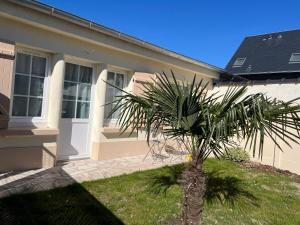a palm tree in front of a house at Douce escale in Le Crotoy