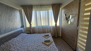a bedroom with a bed and a window at Apartmani Eli SA DVORIŠTEM in Veliko Gradište
