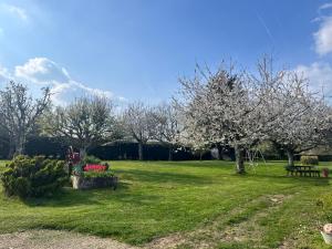 a park with trees and benches in the grass at Gîte des sabotiers in Le Boissenet +3 photos