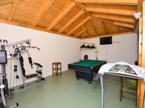 a gym with a pool table and a treadmill at Villa Nature Retreat in Gruda