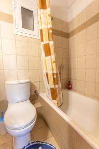 a bathroom with a white toilet and a bath tub at Serene Villa in Kriopigi +40 photos