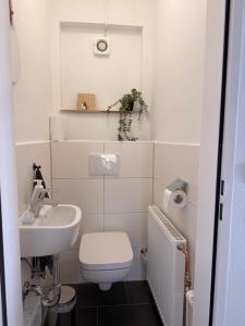 a small bathroom with a toilet and a sink at Artland Quartier Quakenbrück in Quakenbrück