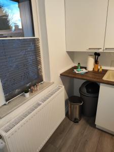 a kitchen with a radiator and a window at Fewo HARZ Benneckenstein in Benneckenstein