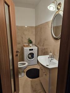 a bathroom with a sink and a washing machine at Dante Residence in Alba Iulia