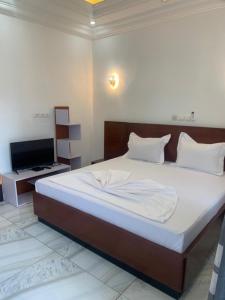 a bedroom with a large bed and a television at Refuge Des Princes in Douala