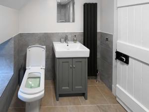 a bathroom with a white sink and a toilet at The Coach House in Girvan