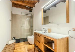 a bathroom with a sink and a toilet and a mirror at Villa Marisa in Ax-les-Thermes +18 photos