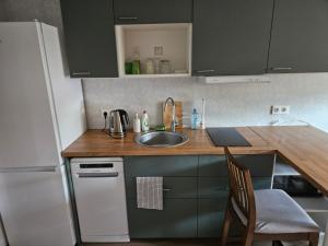a small kitchen with a sink and a refrigerator at Arbimäe majutus tuba 24 in Elva