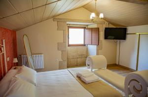 a large room with a bed and a tv at O rincón de Agrón in Melide
