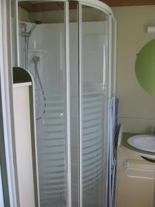 a bathroom with a shower and a sink at Camping Sella in Arriondas