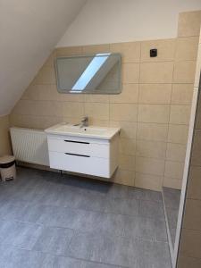 a bathroom with a sink and a mirror at Hotel Atawa in Raby +39 photos