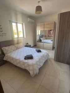 a bedroom with a large bed and a mirror at Tommy's Retreat Xewkija in Xewkija