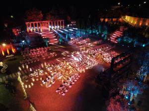 an overhead view of a table with many lights at Lunasol venue in Ar Rumayl