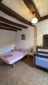 a bedroom with a bed and a piano at Domaine du Mont des Chênes in Monthou-sur-Cher