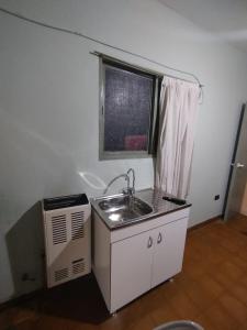 a small kitchen with a sink and a window at Jujuy 555 Nqn in Neuquén