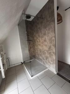 a shower with a glass door in a bathroom at La Cuvée , duplex à Gevrey Chambertin. in Gevrey-Chambertin