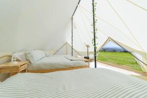 a bedroom with two beds in a tent at Boscoppa Farm-Emperor Tent 1 in St Austell +20 photos