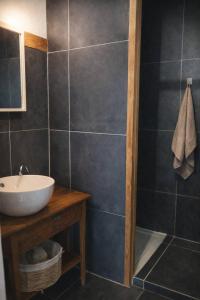 a bathroom with a sink and a shower at Chez Elise et Joseph in Mons-Boubert