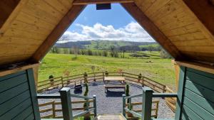 a view from the inside of a cabin with a window at Oak Hill Escape in Welshpool