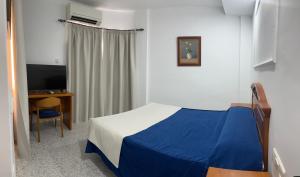 a bedroom with a bed and a desk and a television at Bayo Lirola Hotel Balisa in Níjar +22 photos
