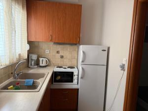 a kitchen with a white refrigerator and a sink at Villa Alexandra in Agia Marina Aegina