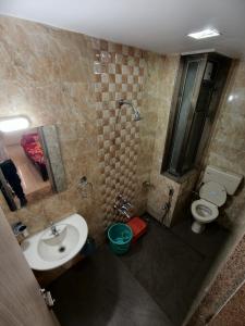 a bathroom with a sink and a toilet and a shower at Salas Executive in Mahabaleshwar