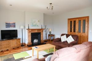 a living room with a couch and a fireplace at Dingle Mist in Dingle