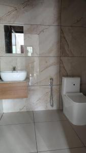 a bathroom with a sink and a toilet at Noble Darshan in Guruvāyūr