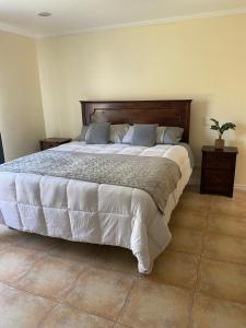 a bedroom with a large bed with a wooden headboard at Elqui LU ASPAR in Vicuña +18 photos