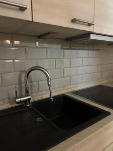 a kitchen sink with a faucet in a kitchen at Woodside House in Solotvyno
