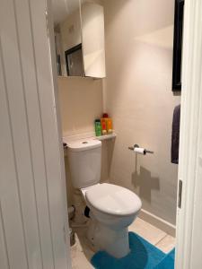 a small bathroom with a toilet and a sink at Heathrow Direct in Hillingdon